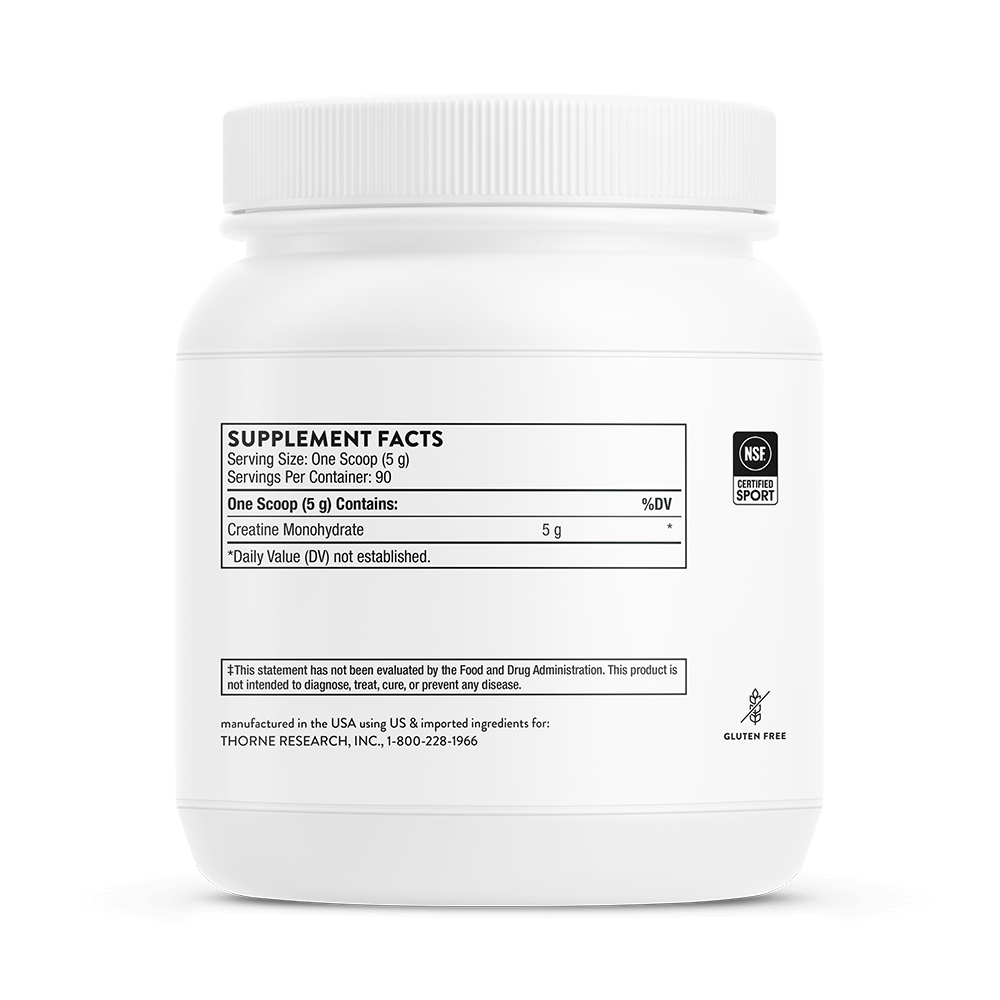 THORNE Creatine, Micronized Creatine Monohydrate Powder, 90 Servings | Supports Lean Muscle Mass, Endurance & Cognitive Function*, Unflavored, 5 g per Serving, NSF Certified for Sport